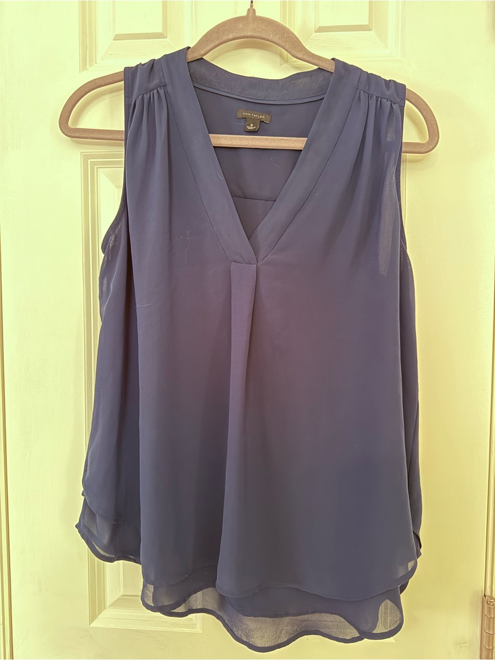 Ann Taylor Navy Sleeveless V-Neck Layered Chiffon Camisole